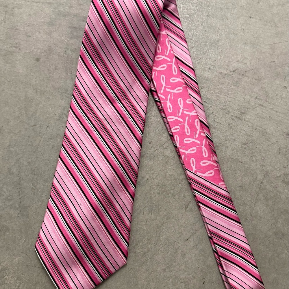 Pink & Black Stripe Breast Cancer Awareness Tie 100% Silk